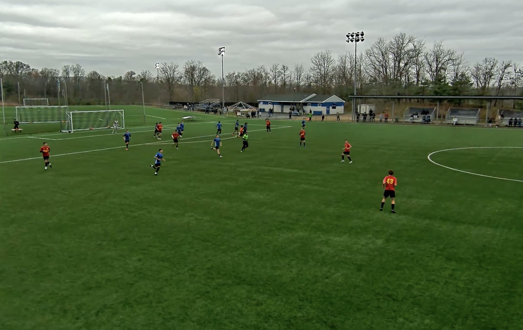 Unedited game video frame of a soccer match